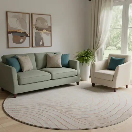 8' Copper And Silver Abstract Washable Round Rug With UV Protection Photo 2