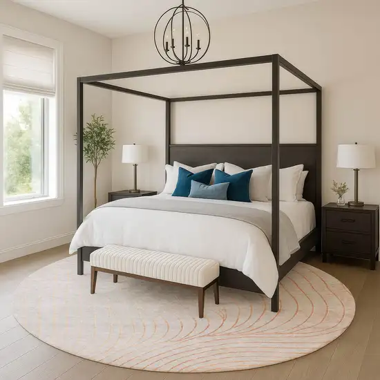 8' Copper And Silver Abstract Washable Round Rug With UV Protection Photo 5