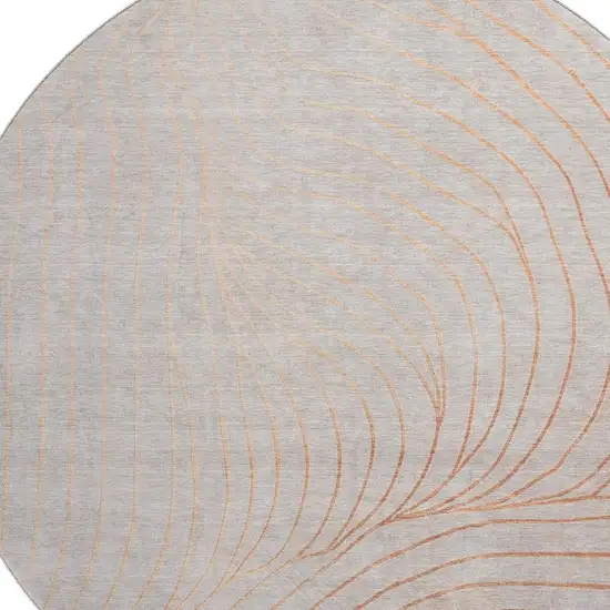 8' Copper And Silver Abstract Washable Round Rug With UV Protection Photo 3