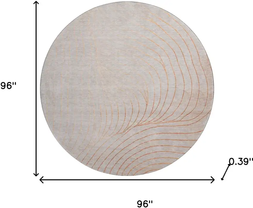 8' Copper And Silver Abstract Washable Round Rug With UV Protection Photo 8