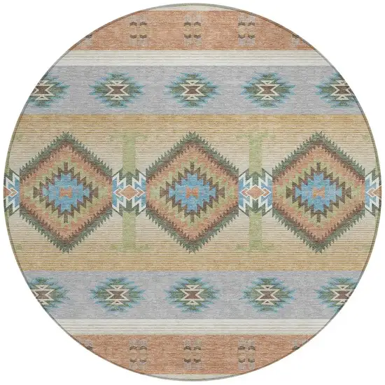 8' Copper And Silver Round Southwestern Washable Indoor Outdoor Area Rug Photo 3