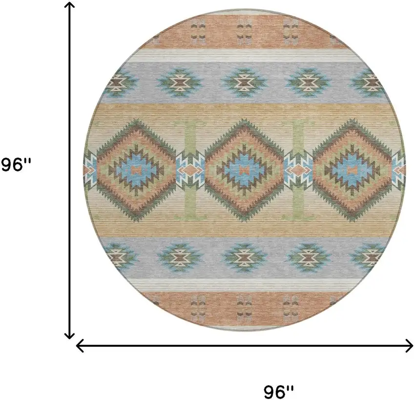 8' Copper And Silver Round Southwestern Washable Indoor Outdoor Area Rug Photo 8