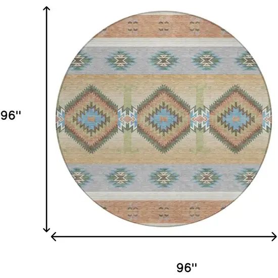 8' Copper And Silver Round Southwestern Washable Indoor Outdoor Area Rug Photo 8