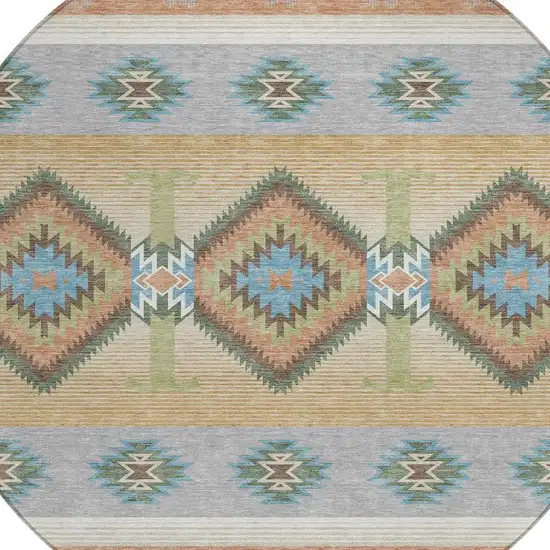 8' Copper And Silver Round Southwestern Washable Indoor Outdoor Area Rug Photo 2