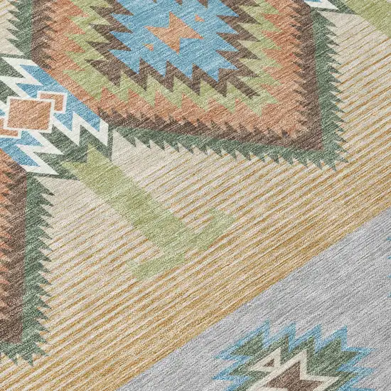 8' Copper And Silver Round Southwestern Washable Indoor Outdoor Area Rug Photo 7