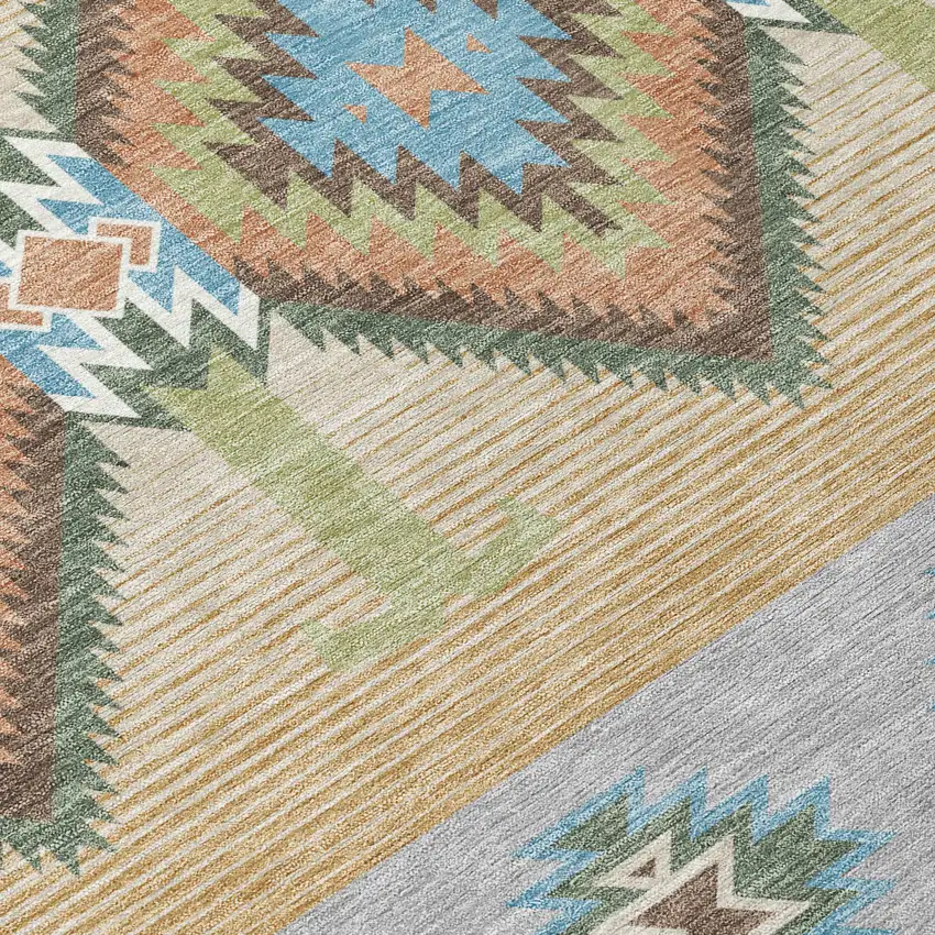 8' Copper And Silver Round Southwestern Washable Indoor Outdoor Area Rug Photo 7