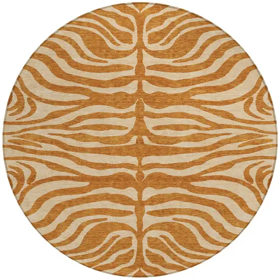 8' Copper And Tan Round Animal Print Washable Indoor Outdoor Area Rug Photo 6