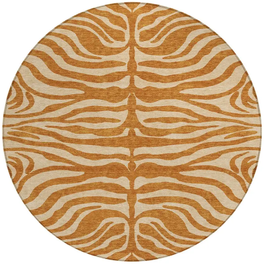 8' Copper And Tan Round Animal Print Washable Indoor Outdoor Area Rug Photo 6