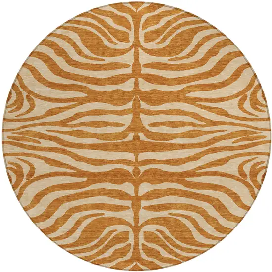 8' Copper And Tan Round Animal Print Washable Indoor Outdoor Area Rug Photo 2