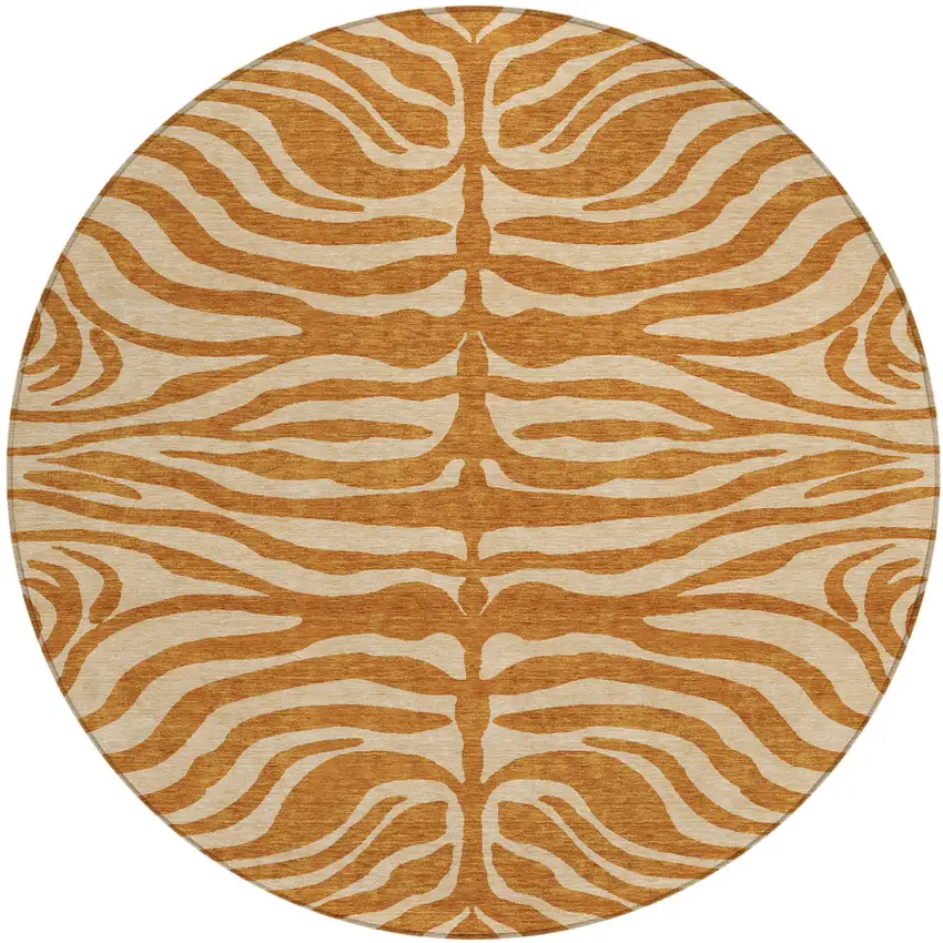 8' Copper And Tan Round Animal Print Washable Indoor Outdoor Area Rug Photo 2