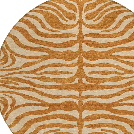 8' Copper And Tan Round Animal Print Washable Indoor Outdoor Area Rug Photo 5