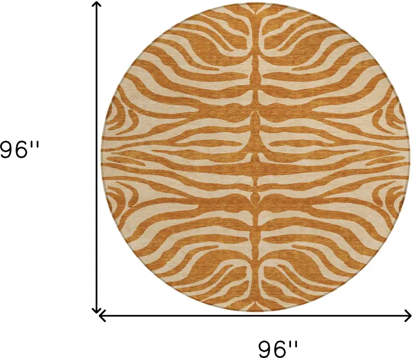 8' Copper And Tan Round Animal Print Washable Indoor Outdoor Area Rug Photo 9