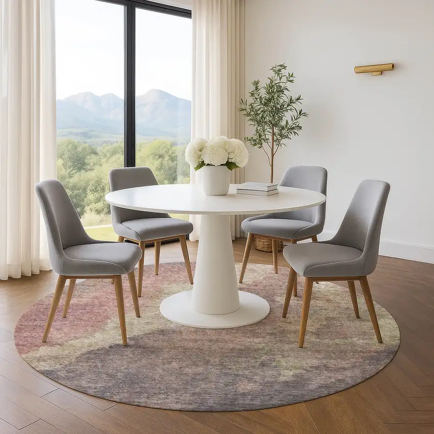 8' Copper And Taupe Abstract Washable Round Rug With UV Protection Photo 5