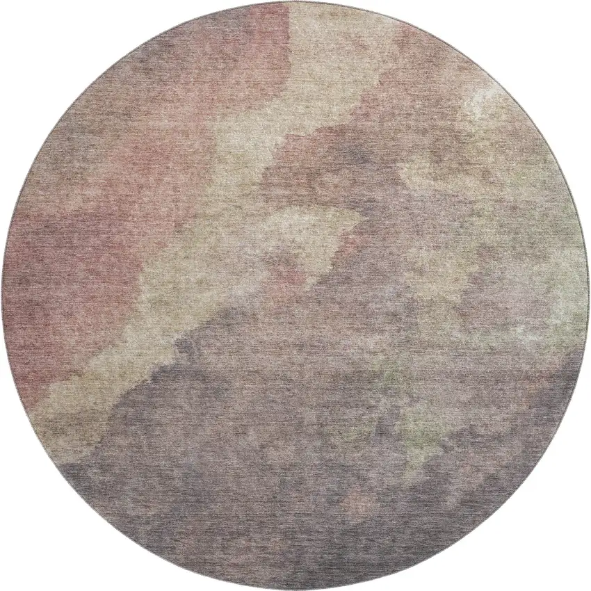 8' Copper And Taupe Abstract Washable Round Rug With UV Protection Photo 1