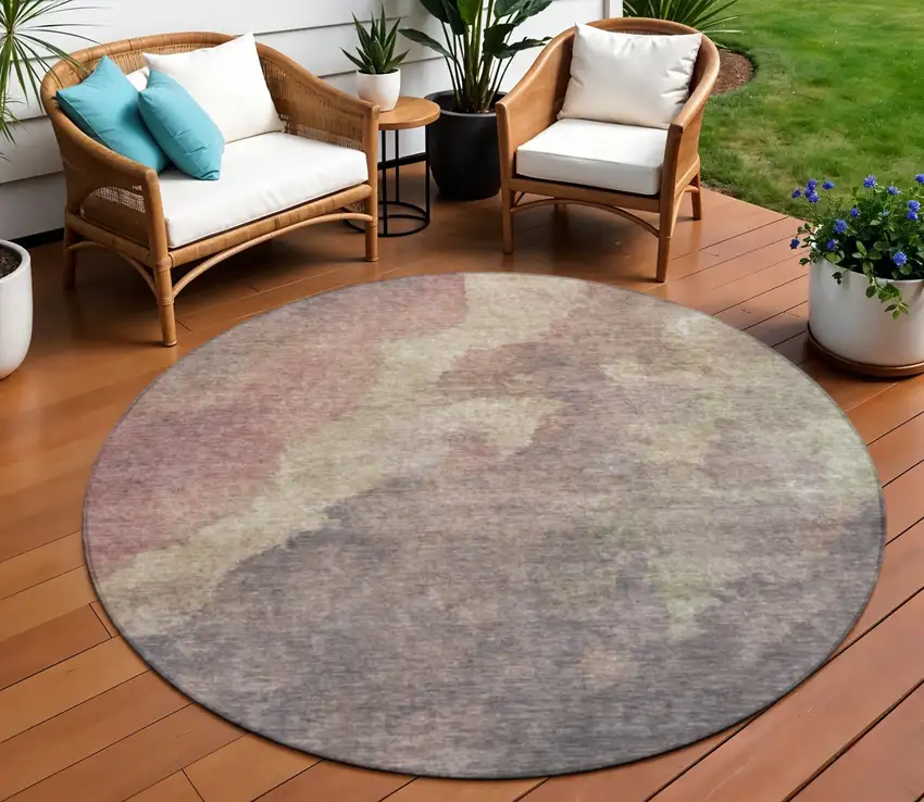 8' Copper And Taupe Round Abstract Washable Indoor Outdoor Area Rug Photo 2