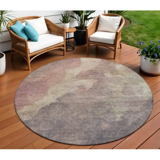 8' Copper And Taupe Round Abstract Washable Indoor Outdoor Area Rug Photo 2
