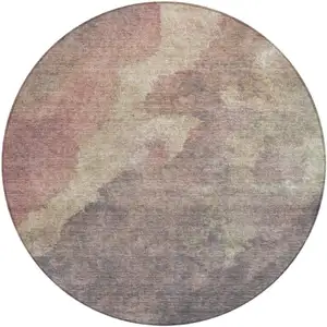 Photo of 8' Copper And Taupe Round Abstract Washable Indoor Outdoor Area Rug