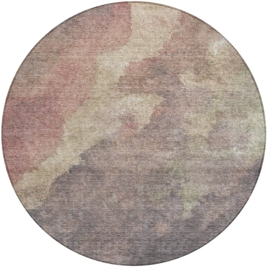 8' Copper And Taupe Round Abstract Washable Indoor Outdoor Area Rug Photo 1