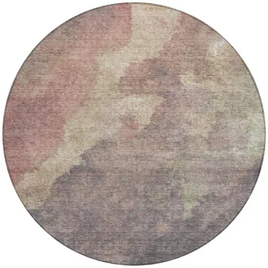 8' Copper And Taupe Round Abstract Washable Indoor Outdoor Area Rug Photo 3