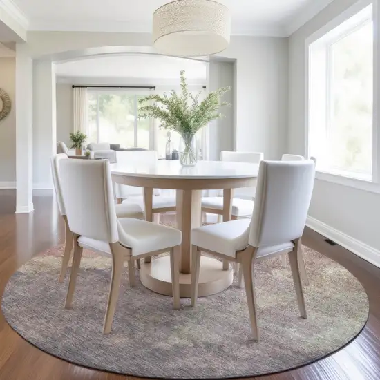 8' Copper And Taupe Round Abstract Washable Indoor Outdoor Area Rug Photo 6