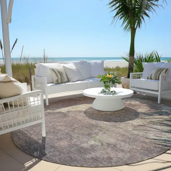 8' Copper And Taupe Round Abstract Washable Indoor Outdoor Area Rug Photo 5