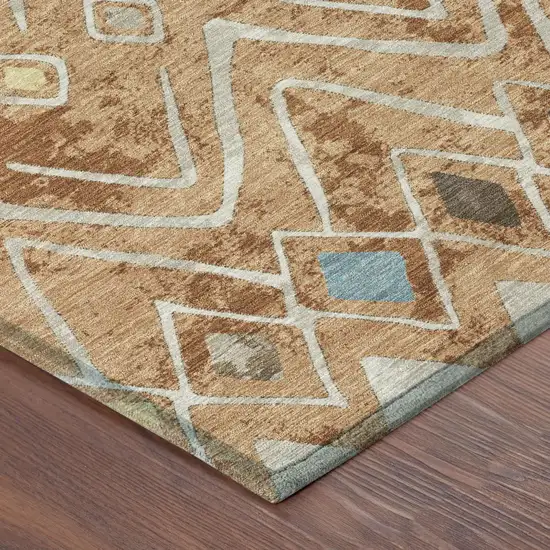 8' Copper And Taupe Round Geometric Washable Indoor Outdoor Area Rug Photo 5