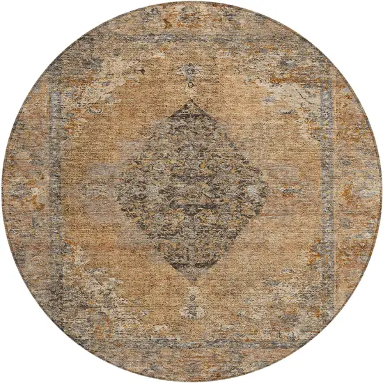 8' Copper And Taupe Round Medallion Washable Indoor Outdoor Area Rug Photo 1