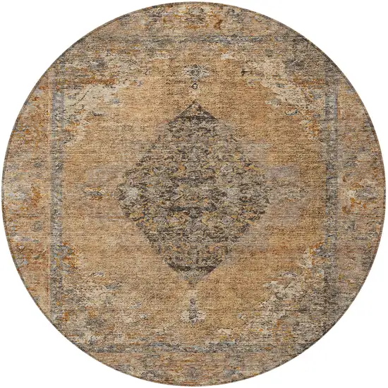 8' Copper And Taupe Round Medallion Washable Indoor Outdoor Area Rug Photo 3