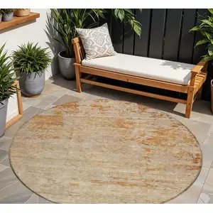 Photo of 8' Copper And Terra Cotta Round Abstract Washable Indoor Outdoor Area Rug