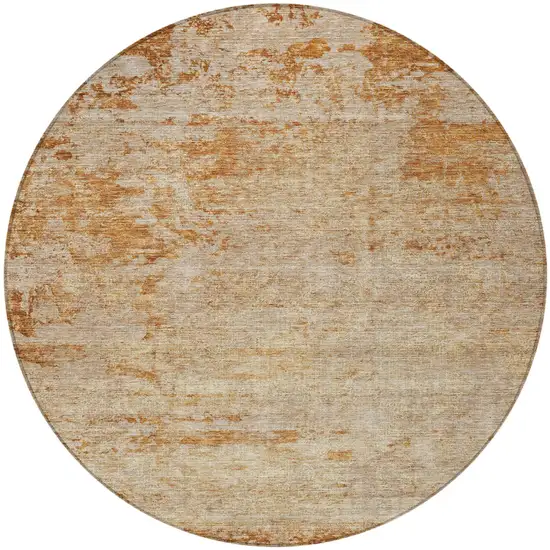 8' Copper And Terra Cotta Round Abstract Washable Indoor Outdoor Area Rug Photo 5