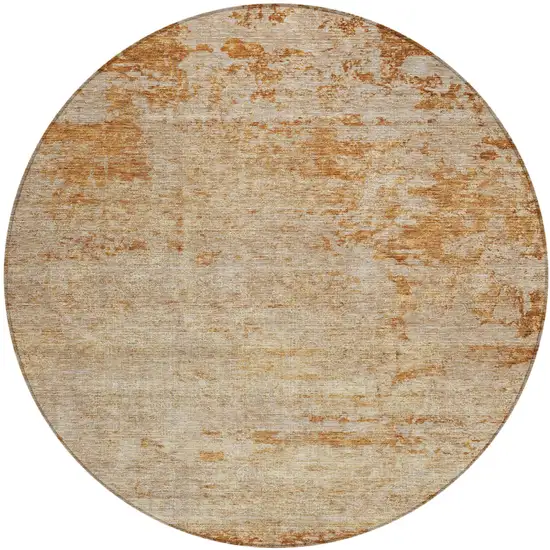 8' Copper And Terra Cotta Round Abstract Washable Indoor Outdoor Area Rug Photo 2