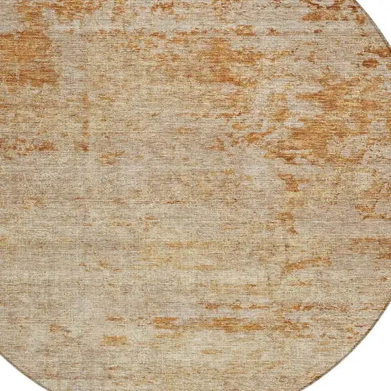 8' Copper And Terra Cotta Round Abstract Washable Indoor Outdoor Area Rug Photo 4