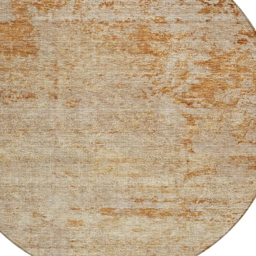 8' Copper And Terra Cotta Round Abstract Washable Indoor Outdoor Area Rug Photo 4