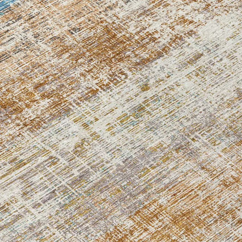 8' Copper Beige And Blue Round Striped Washable Indoor Outdoor Area Rug Photo 9