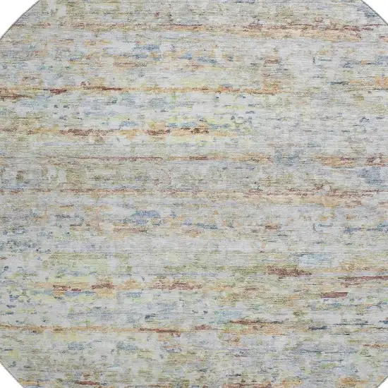 8' Copper Beige And Blue Striped Washable Round Rug With UV Protection Photo 2