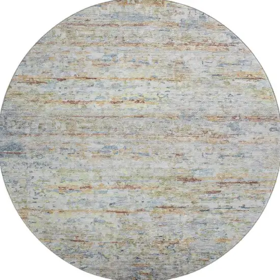 8' Copper Beige And Blue Striped Washable Round Rug With UV Protection Photo 3