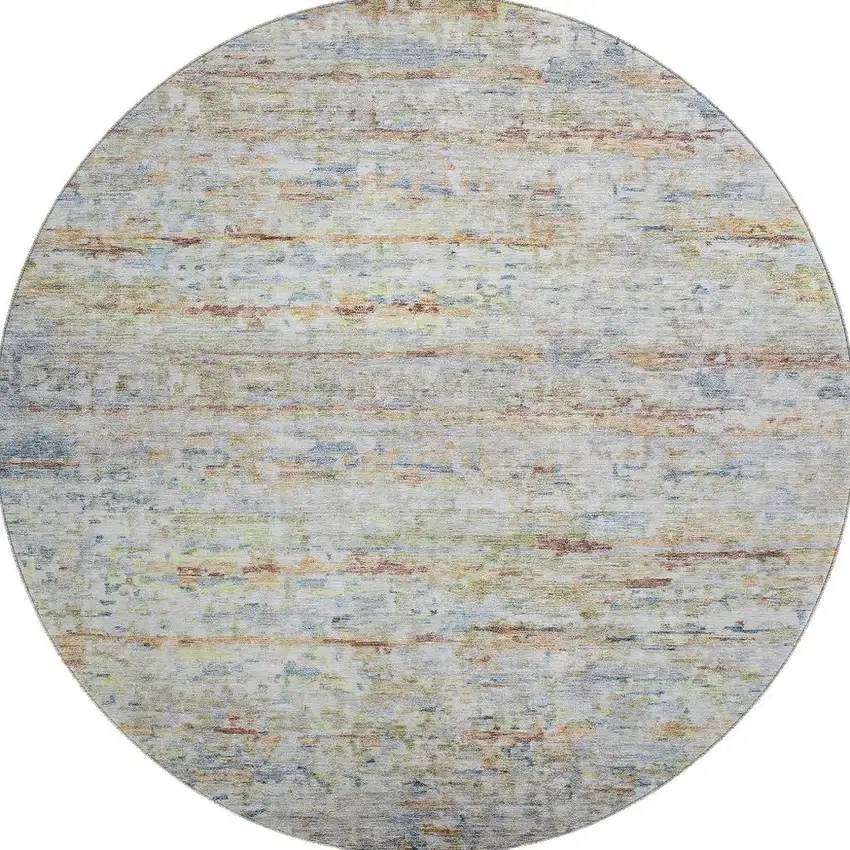 8' Copper Beige And Blue Striped Washable Round Rug With UV Protection Photo 3