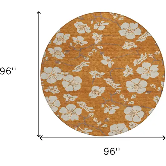 8' Copper Beige And Brown Round Floral Washable Indoor Outdoor Area Rug Photo 3