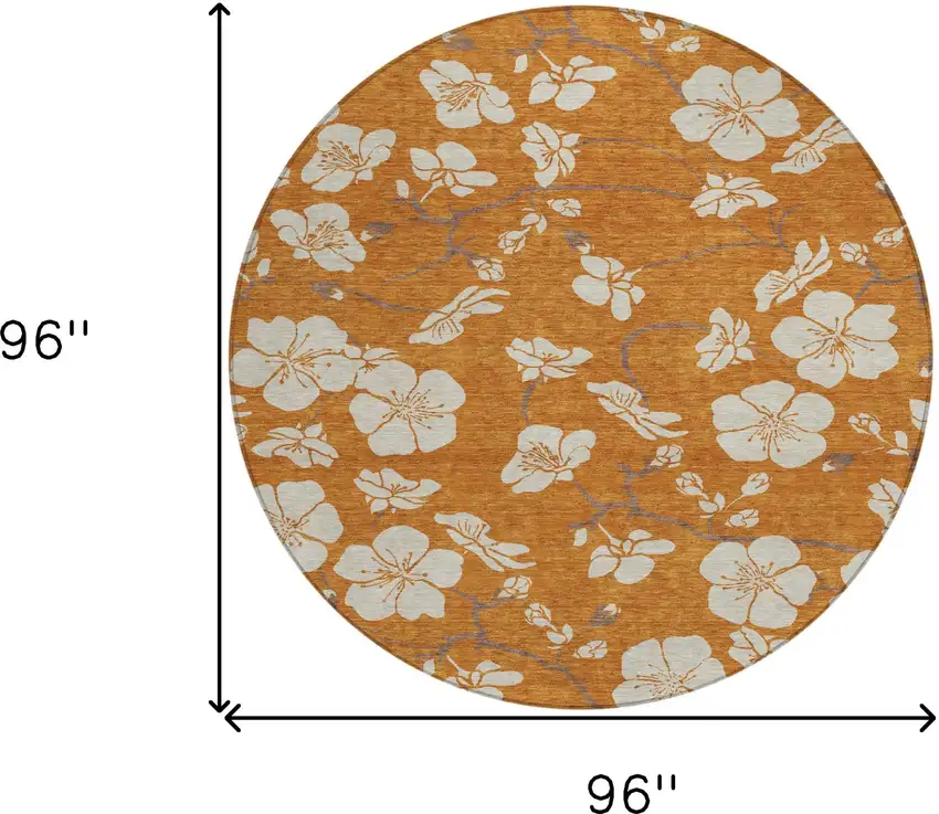8' Copper Beige And Brown Round Floral Washable Indoor Outdoor Area Rug Photo 3