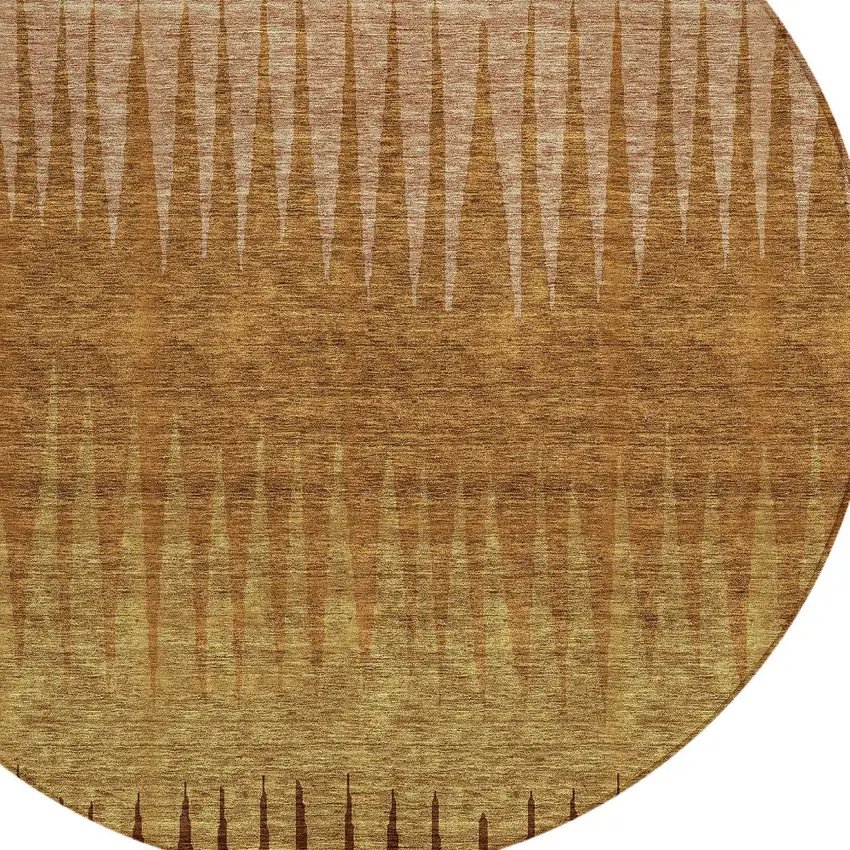 8' Copper Beige And Brown Round Striped Washable Indoor Outdoor Area Rug Photo 4