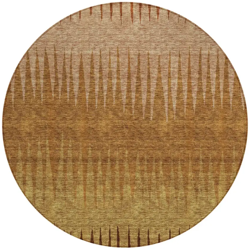 8' Copper Beige And Brown Round Striped Washable Indoor Outdoor Area Rug Photo 5