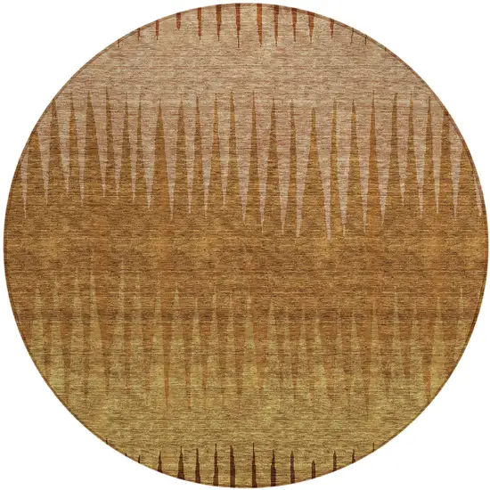 8' Copper Beige And Brown Round Striped Washable Indoor Outdoor Area Rug Photo 2