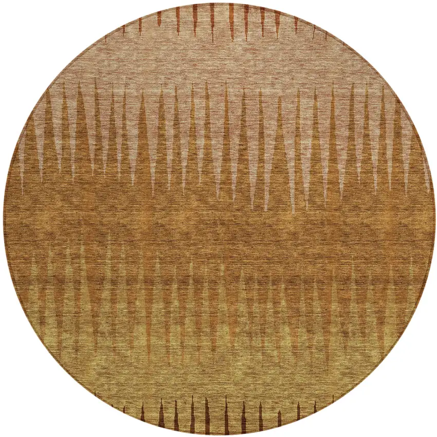 8' Copper Beige And Brown Round Striped Washable Indoor Outdoor Area Rug Photo 2