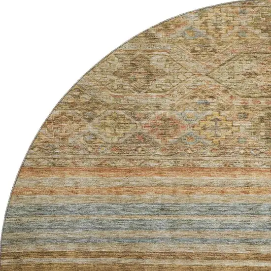 8' Copper Beige And Brown Striped Washable Round Rug With UV Protection Photo 4