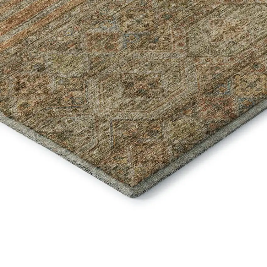 8' Copper Beige And Brown Striped Washable Round Rug With UV Protection Photo 6