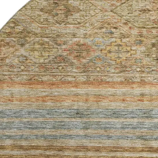 8' Copper Beige And Brown Striped Washable Round Rug With UV Protection Photo 2
