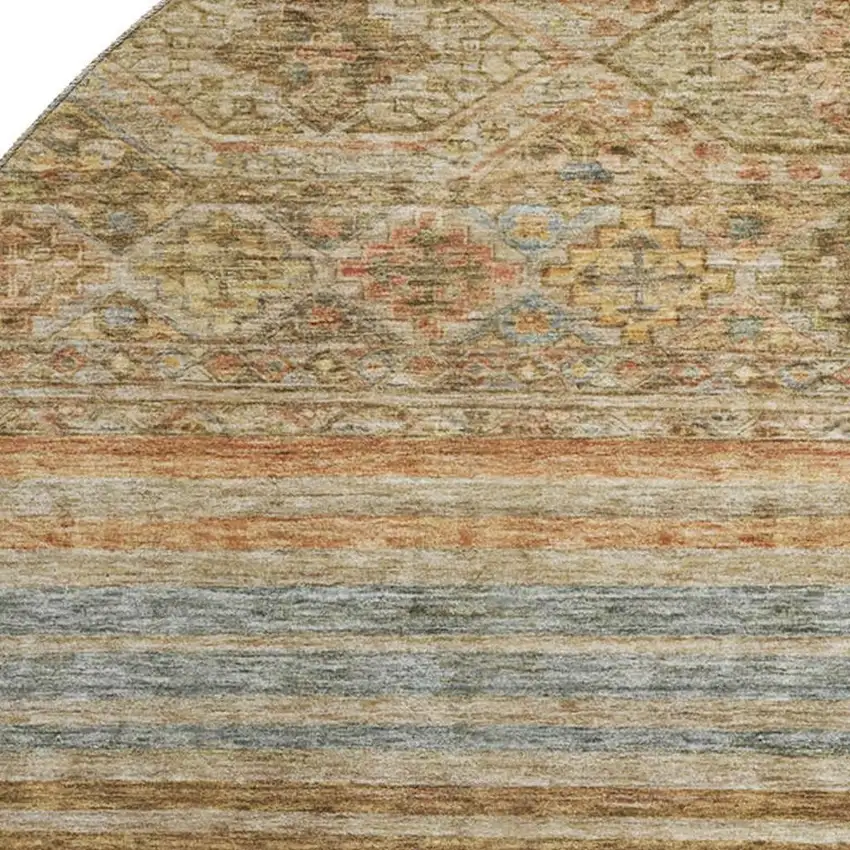 8' Copper Beige And Brown Striped Washable Round Rug With UV Protection Photo 2