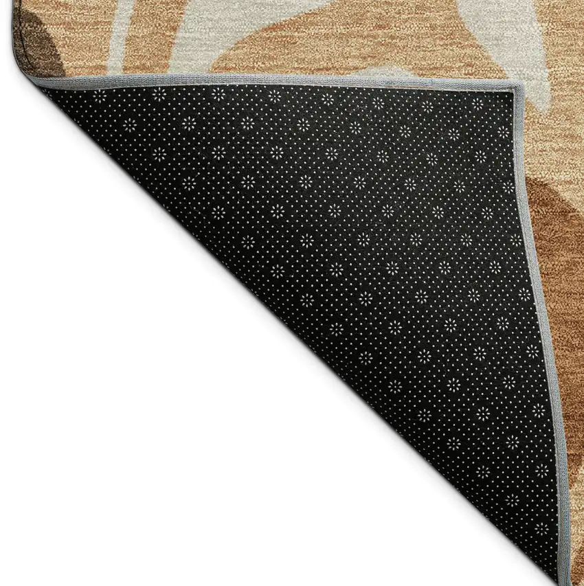 8' Copper Beige And Chocolate Round Botanical Leaves Washable Indoor Outdoor Area Rug Photo 7