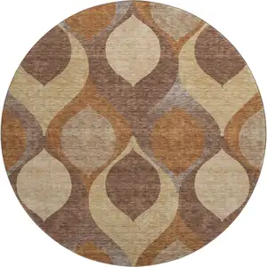 Photo of 8' Copper Beige And Gold Ogee Washable Round Rug With UV Protection