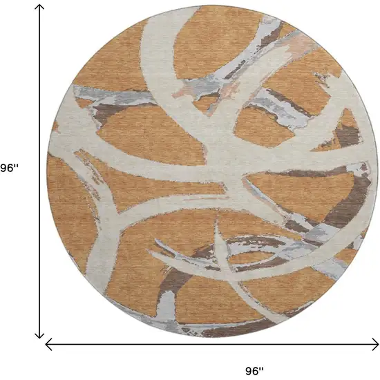 8' Copper Beige And Gray Abstract Washable Round Rug With UV Protection Photo 9